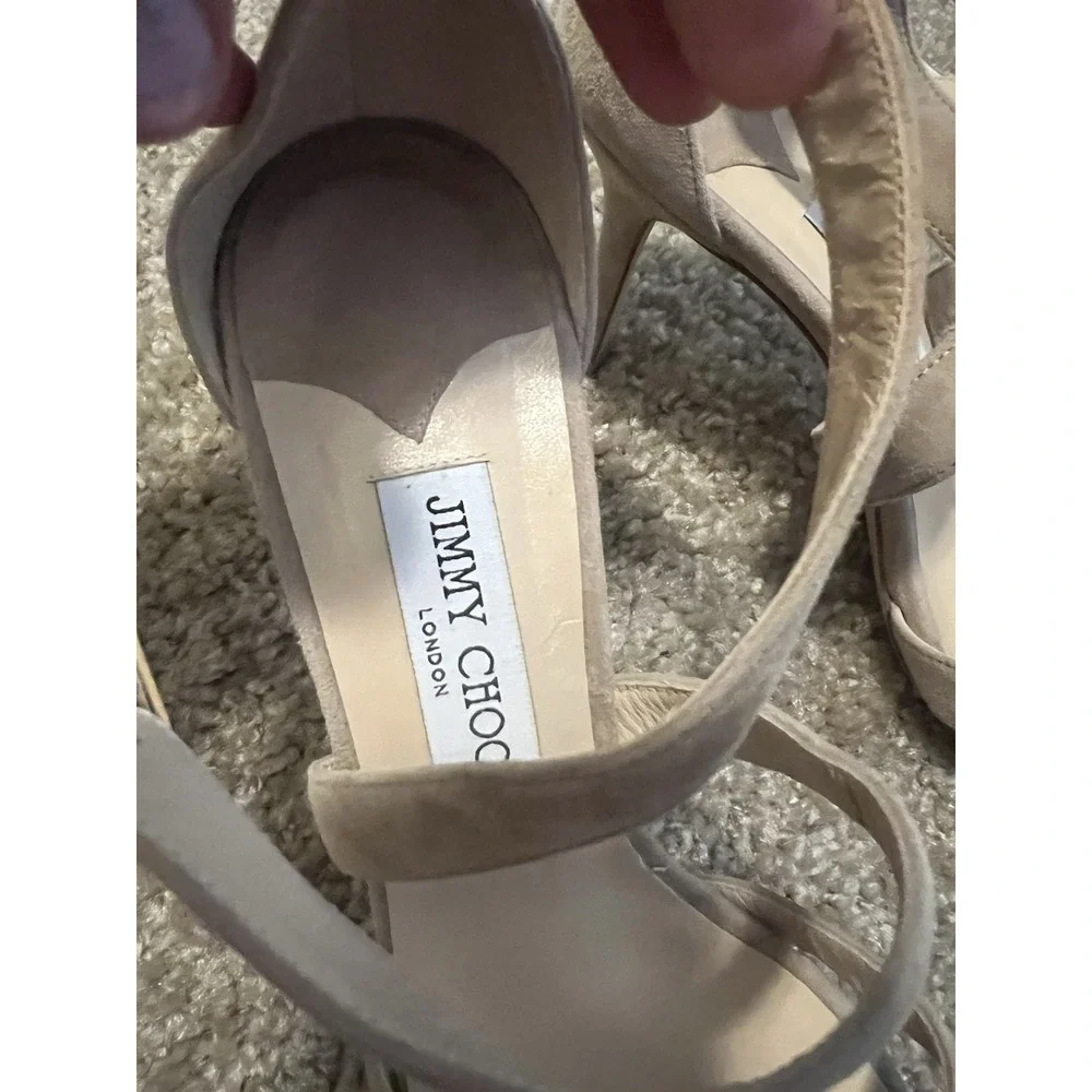 Jimmy Choo Beige Suede Strappy Sandals Heels Size 9.5 EU 40 Made in Italy